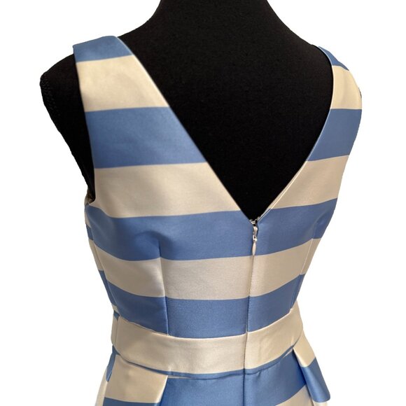Topshop Blue White Stripe Cutout Mini Dress Size 6 Fitted Sleeveless V-Neck - Picture 4 of 9